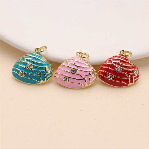 Enamel Brass Pendants, Shell, gold color plated, DIY & micro pave cubic zirconia 