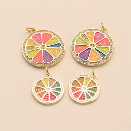 Enamel Brass Pendants, Lemon, gold color plated, DIY multi-colored 