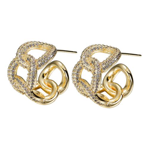 Cubic Zirconia Micro Pave Brass Earring, gold color plated, fashion jewelry & micro pave cubic zirconia & for woman 