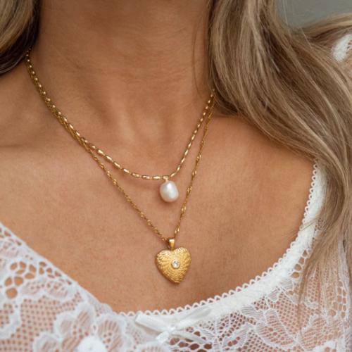 Stainless Steel Jewelry Necklace, 304 Stainless Steel, with ABS Plastic Pearl, gold color plated, fashion jewelry, golden 