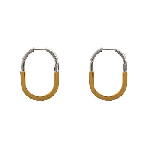 Brass Hoop Earring, plated, for woman & with rhinestone & two tone 