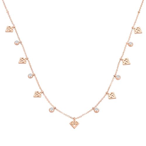 Cubic Zirconia Stainless Steel Necklace, 304 Stainless Steel, Vacuum Ion Plating, micro pave cubic zirconia & for woman, rose gold color Approx 46 cm 