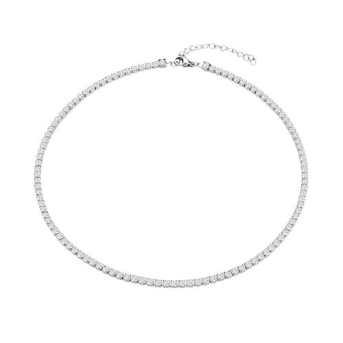 Cubic Zirconia Stainless Steel Necklace, 304 Stainless Steel, Vacuum Ion Plating, micro pave cubic zirconia & for woman, platinum color Approx 44 cm 