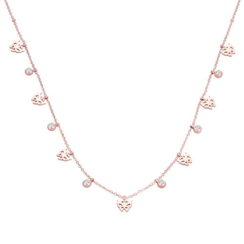 Cubic Zirconia Stainless Steel Necklace, 304 Stainless Steel, Butterfly, Vacuum Ion Plating, micro pave cubic zirconia & for woman, rose gold color Approx 46 cm 