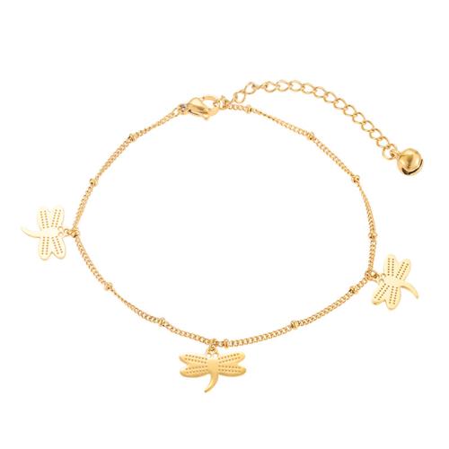 Stainless Steel Charm Bracelet, 304 Stainless Steel, Dragonfly, Vacuum Ion Plating, for woman, gold Approx 26.3 cm 