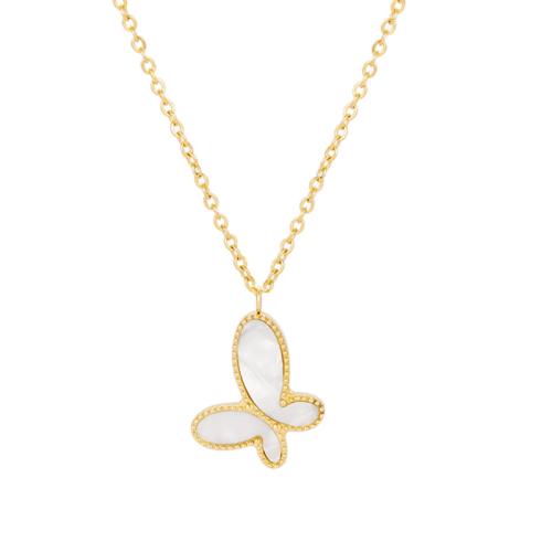 Stainless Steel Jewelry Necklace, 304 Stainless Steel, with Shell, Butterfly, Vacuum Ion Plating, for woman, gold Approx 45.5 cm 