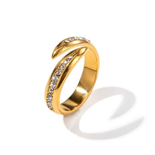 Cubic Zirconia anillo de dedo de acero inoxidable, acero inoxidable 304, chapado, micro arcilla de zirconia cúbica & para mujer, dorado, Vendido por UD