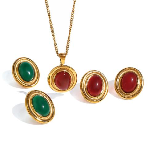 Conjuntos de joyería de acero inoxidable, acero inoxidable 304, con Piedras preciosas & Ágata roja, chapado, diferentes estilos para la opción & para mujer, más colores para la opción, Vendido por UD