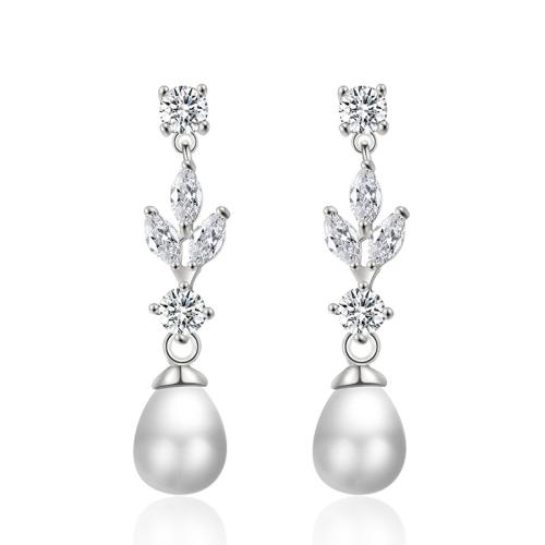 Cubic Zircon Brass Earring, with Plastic Pearl, micro pave cubic zirconia & for woman 