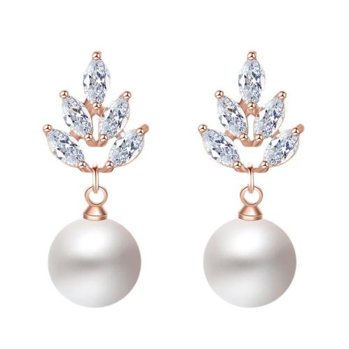 Cubic Zircon Brass Earring, with Plastic Pearl, micro pave cubic zirconia & for woman 