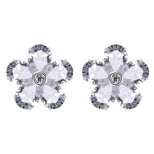 Cubic Zircon Brass Earring, micro pave cubic zirconia & for woman, silver color 