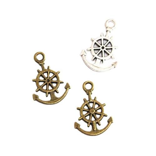 Zinc Alloy Ship Wheel & Anchor Pendant, plated, DIY [