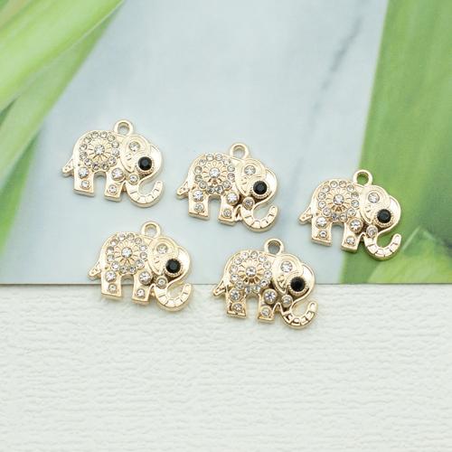 Zinc Alloy Rhinestone Pendants, Elephant, gold color plated, DIY & with rhinestone 