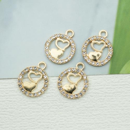 Zinc Alloy Rhinestone Pendants, Round, gold color plated, DIY & with rhinestone 