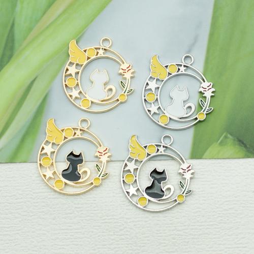 Zinc Alloy Rhinestone Pendants, Cat, plated, DIY & enamel 