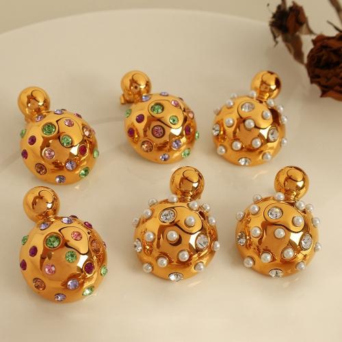 Stainless Steel Rhinestone Stud Earring, 304 Stainless Steel, 18K gold plated & for woman & with rhinestone 