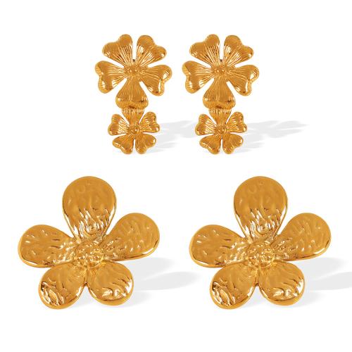 Stainless Steel Stud Earring, 304 Stainless Steel, Flower, 18K gold plated, fashion jewelry & for woman 