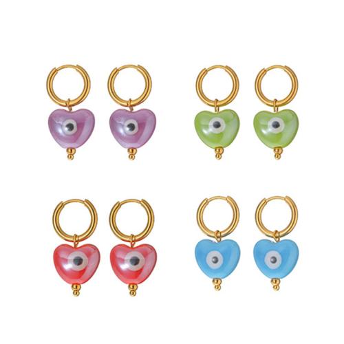 Pendientes de mal de ojo, acero inoxidable 304, Corazón, chapado, Joyería & para mujer & esmalte, más colores para la opción, Vendido por Par