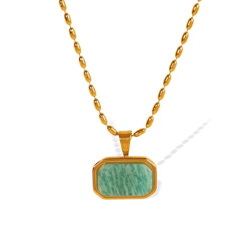 Stainless Steel Jewelry Necklace, 304 Stainless Steel, with ​Amazonite​, with 5cm extender chain, plated, fashion jewelry & for woman, golden cm 