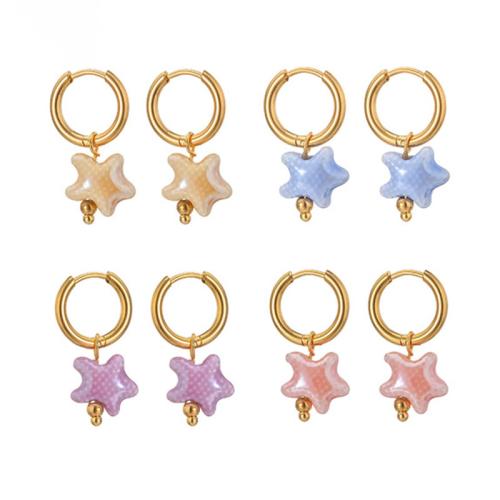 Stainless Steel Drop Earring, 304 Stainless Steel, with Resin, Star, 18K gold plated, fashion jewelry & for woman 