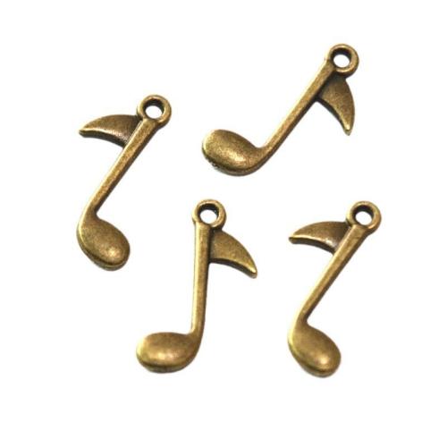 Colgantes de la aleación de Zinc en forma de instrumentos  musicales, Nota de la Música, chapado en color bronce antiguo, Bricolaje, 23.2x14mm, 100PCs/Bolsa, Vendido por Bolsa