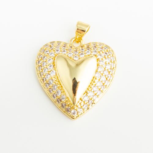 Cubic Zirconia Micro Pave Brass Pendant, Heart, fashion jewelry & Unisex & micro pave cubic zirconia, golden Approx 3mm 