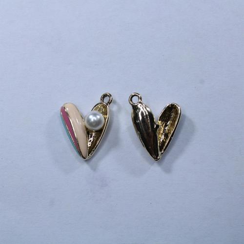 Zinc Alloy Enamel Pendants, with Plastic Pearl, Heart, gold color plated, DIY Approx 