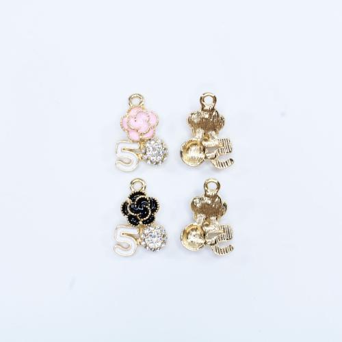 Zinc Alloy Enamel Pendants, Flower, gold color plated, DIY & with rhinestone Approx 