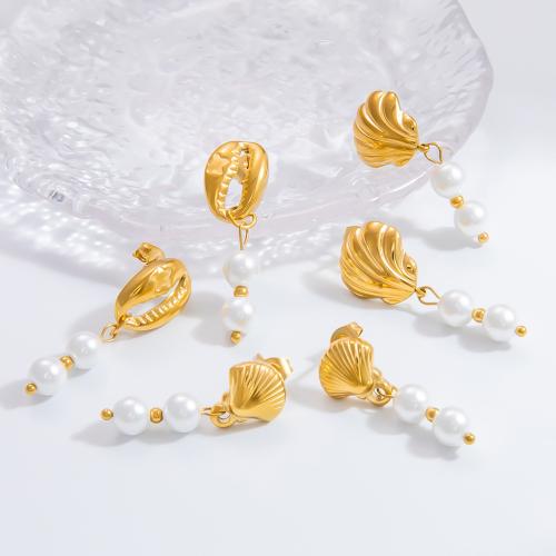 Stainless Steel Drop Earring, 304 Stainless Steel, with ABS Plastic Pearl, gold color plated, fashion jewelry golden 