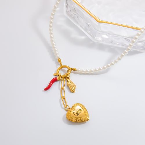 Stainless Steel Jewelry Necklace, 304 Stainless Steel, with ABS Plastic Pearl, gold color plated, fashion jewelry, golden 