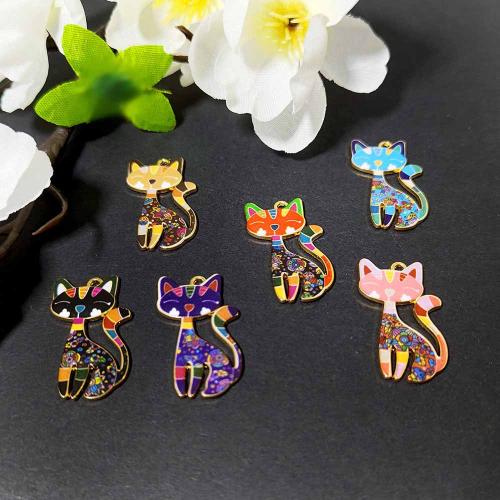 Zinc Alloy Enamel Pendants, Cat, gold color plated, DIY 