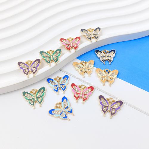 Zinc Alloy Enamel Pendants, Butterfly, gold color plated, DIY & with rhinestone 