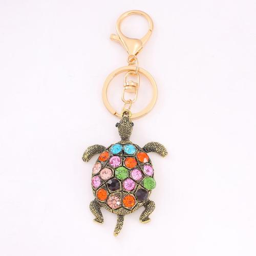 Rhinestone Zinc Alloy Key Chain, Turtle, gold color plated, fashion jewelry & with rhinestone, golden 