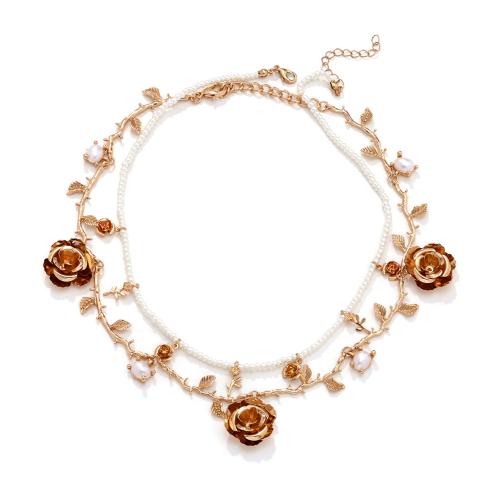 Zinc Alloy Necklace, with ABS Plastic Pearl & Iron, with 7cm extender chain, plated, fashion jewelry cm 