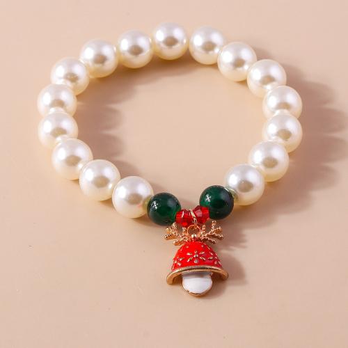 Zinc Alloy Christmas Bracelet, Plastic, with Elastic Thread & Zinc Alloy, handmade, Christmas Design & for woman & enamel, mixed colors 