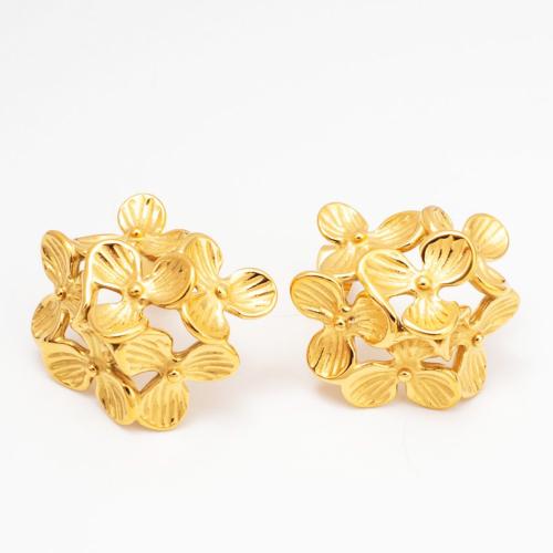 Stainless Steel Stud Earring, 304 Stainless Steel, Flower, Vacuum Ion Plating, fashion jewelry & for woman & hollow 