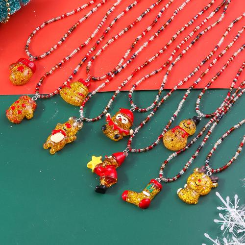 Christmas Jewelry Necklace, Seedbead, with Zinc Alloy, with 1.96 Inch extender chain, stoving varnish, Christmas Design & for woman .74 Inch 