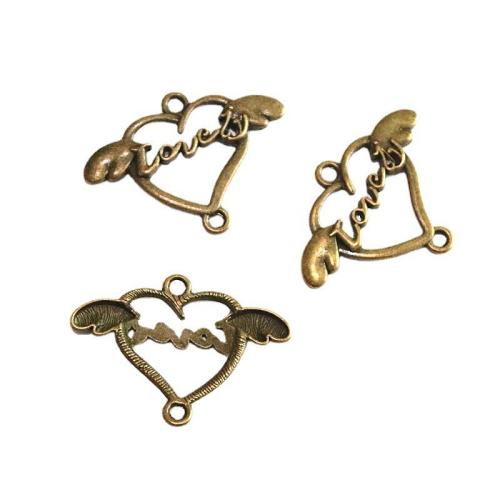 Zinc Alloy Charm Connector, Heart, antique bronze color plated, DIY & 1/1 loop 