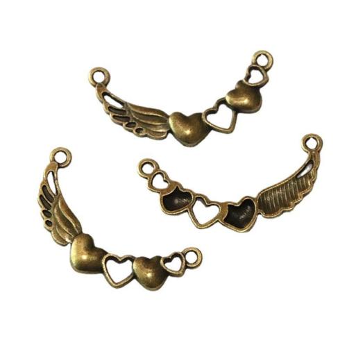 Zinc Alloy Charm Connector, Winged Heart, antique bronze color plated, DIY & 1/1 loop 