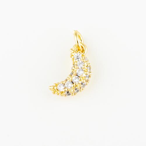 Cubic Zirconia Micro Pave Brass Pendant, Moon, fashion jewelry & Unisex & micro pave cubic zirconia, golden Approx 3mm 