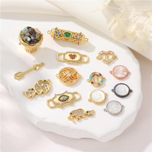 Cubic Zirconia Micro Pave Brass Connector, with Gemstone & Shell, plated & DIY & micro pave cubic zirconia 