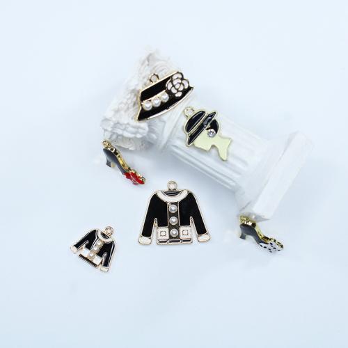 Zinc Alloy Enamel Pendants, with Plastic Pearl, gold color plated & DIY Approx 