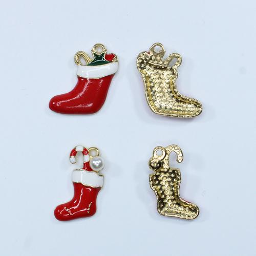 Zinc Alloy Christmas Pendants, Christmas Sock, gold color plated, Christmas Design & DIY & enamel Approx [