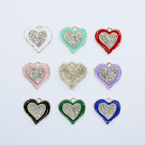 Colgantes de diamantes de imitación de la aleación de zinc, Corazón, chapado en color dorado, Bricolaje & esmalte & con diamantes de imitación, más colores para la opción, 20x20mm, aproximado 100PCs/Bolsa, Vendido por Bolsa