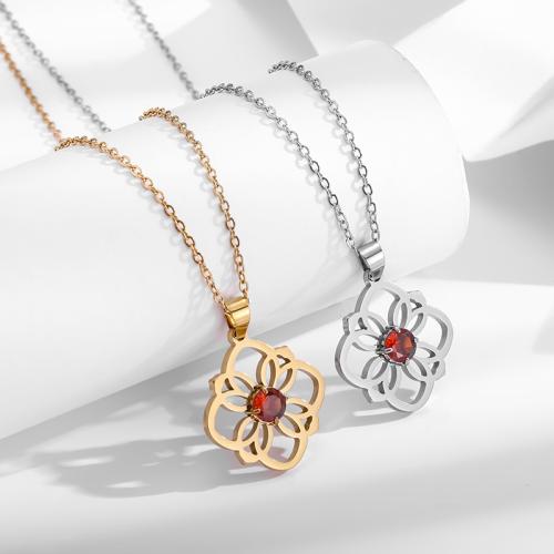 Titanium Steel Necklace, Flower, plated & micro pave cubic zirconia & for woman cm 