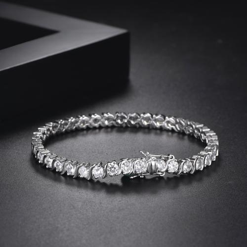 Cubic Zirconia Micro Pave Brass Bracelet, with Cubic Zirconia, silver color plated, for man cm 