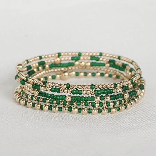 Glass Seed Beads Bracelets, Brass, with Seedbead, gold color plated, for woman .5 cm 