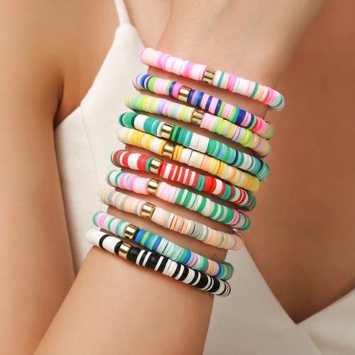 Pulseras de arcilla polimérica, Arcilla polimero, con Hilo elástico, para mujer, más colores para la opción, 10PCs/Set, Vendido por Set