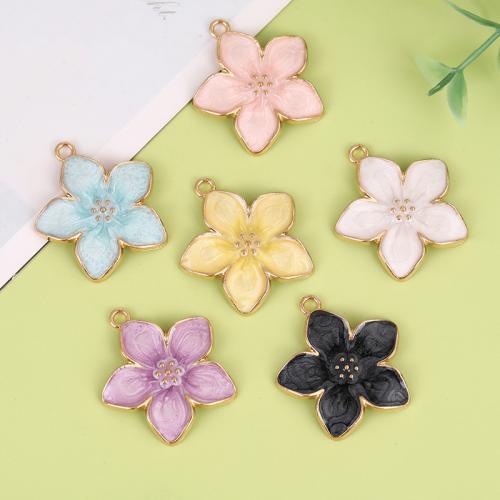 Zinc Alloy Enamel Pendants, Flower, gold color plated, DIY 