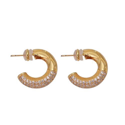 Zinc Alloy Stud Earring, gold color plated, fashion jewelry & micro pave cubic zirconia, golden 